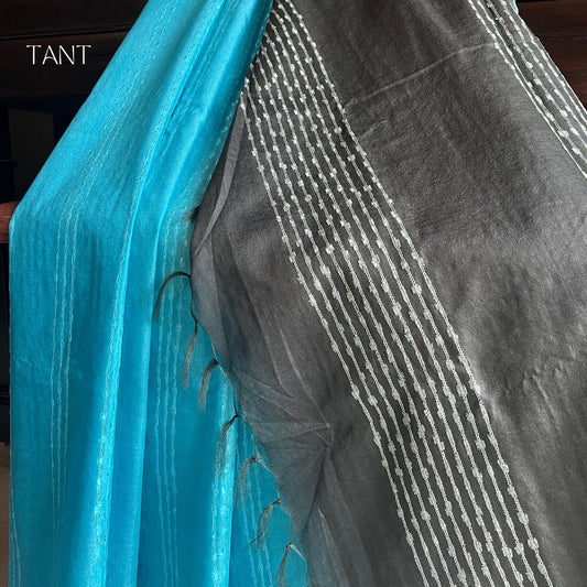 Blue And Black Viscose Silk Saree with BP