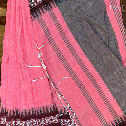 Grey And Pink Khadi Begumpuri Saree with BP