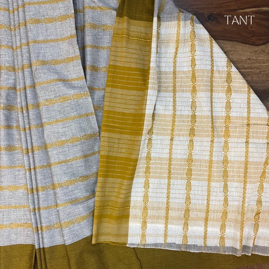 Grey And Yellow Dhonekhali Sarees without BP