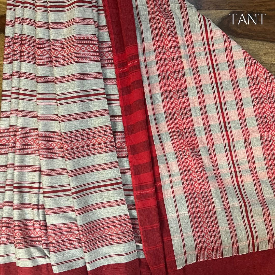 Grey With Red Dhonekhali Saree without BP