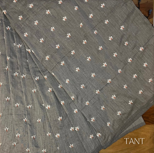 Shiuli Embroidery Cotton Saree (Grey)