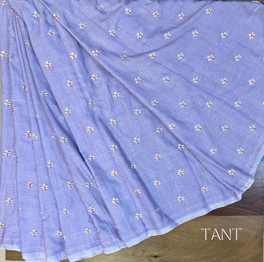 Shiuli Embroidery Cotton Saree (Lavender Blue)