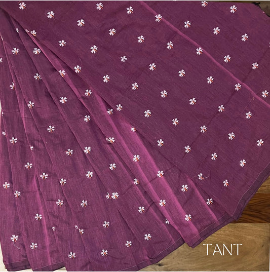 Shiuli Embroidery Cotton Saree (Purple)