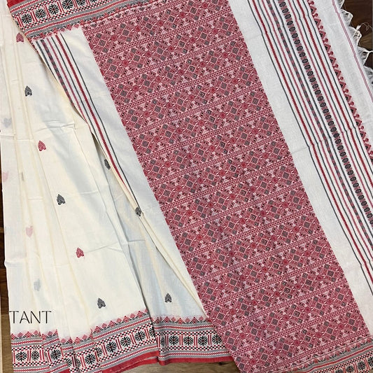 White Base Assam Khadi Saree with BP